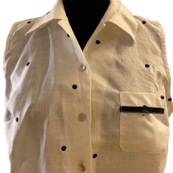 Richard Malcom 100% Irish Linen White with Black‎ Polkadot Sleeveless Top - Picture 2 of 12